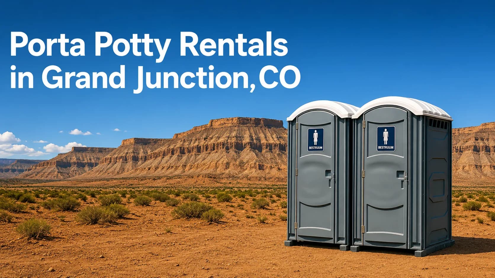Porta potty rentals in Grand Junction Colorado with desert mesa background