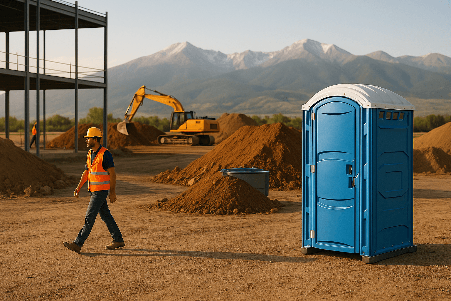 Portable toilet on a Colorado construction site meeting OSHA requirements