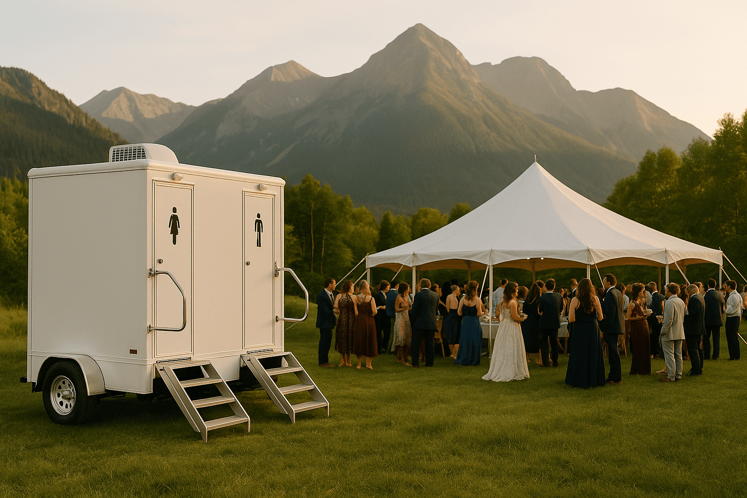 Luxury restroom trailer at a Colorado mountain wedding venue