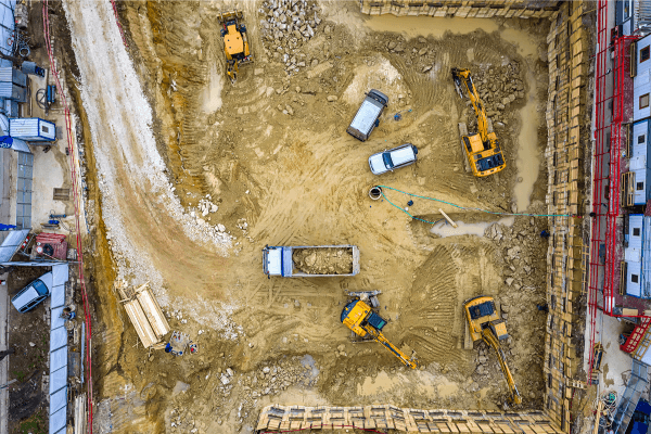 Porta potty rentals on a job site construction site