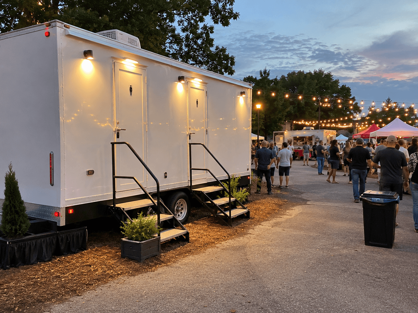 Restroom trailer rental at an outdoor event in Lawton, Oklahoma