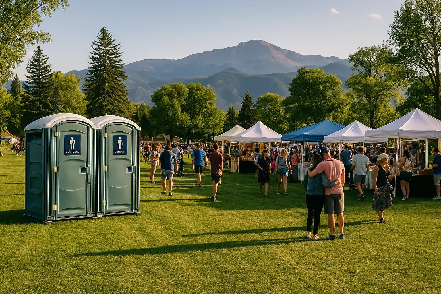 Portable restrooms set up for an outdoor event