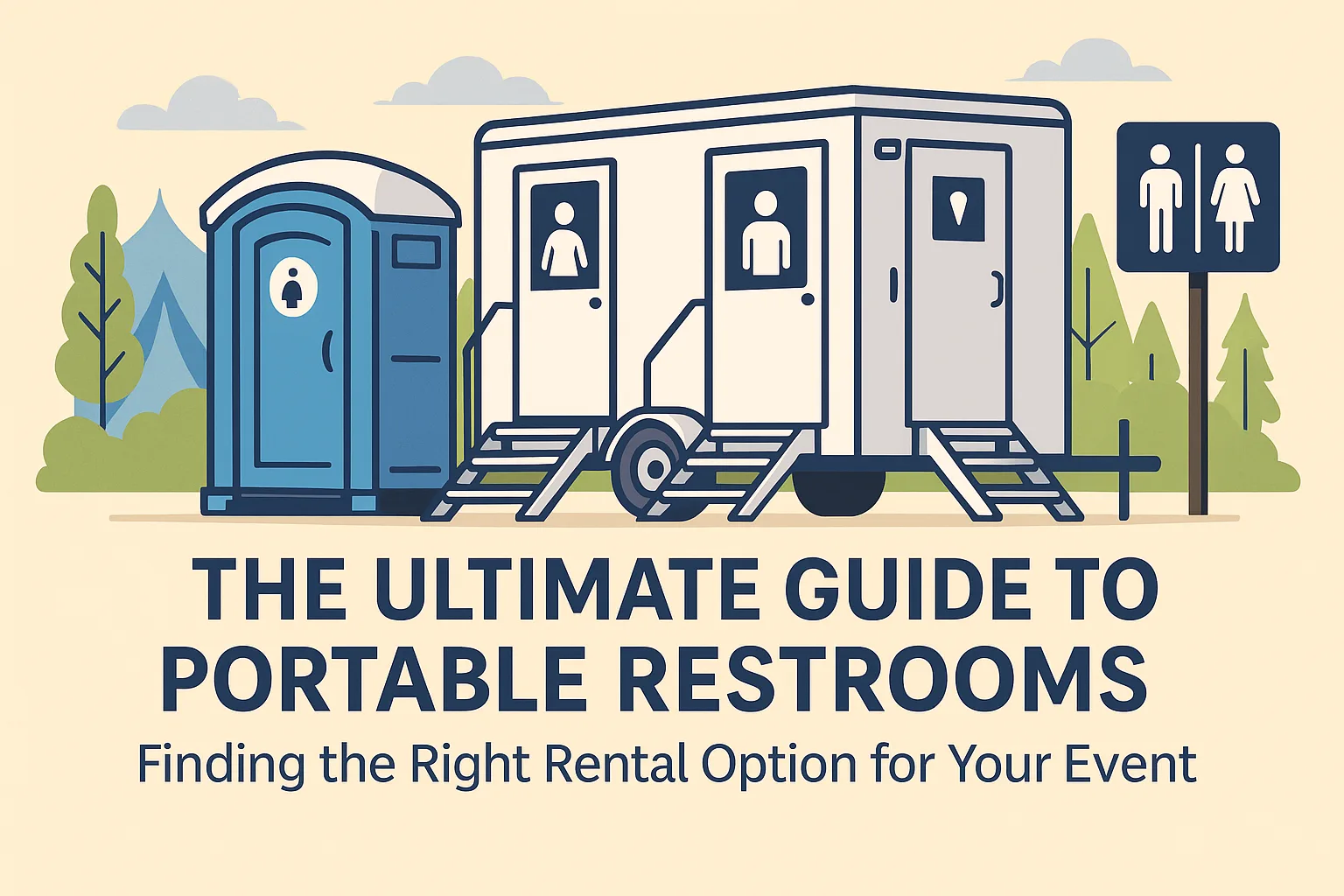 Portable toilets and restroom trailer at an outdoor Colorado rental setup